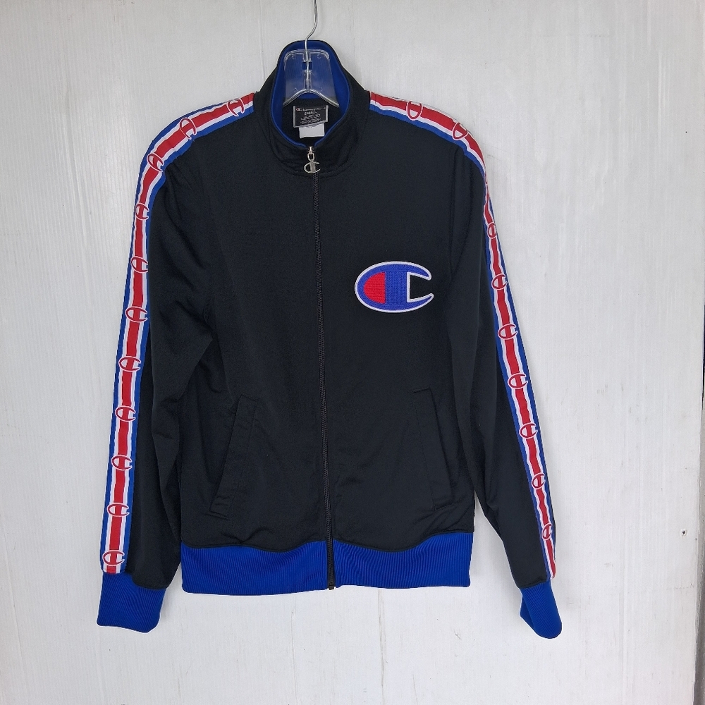 Champion Sweatjacket Big C Tape Arms Men's Small Full-Zip Black